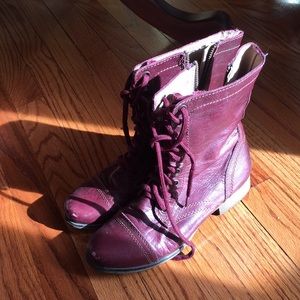 Burgundy leather combat boots